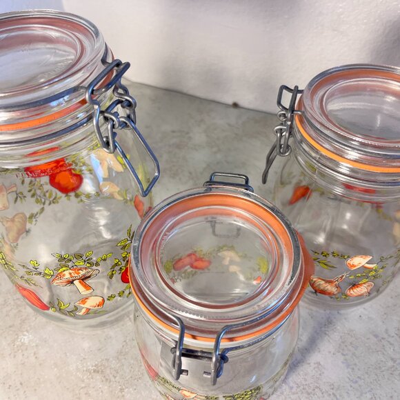 Set of 3 Vintage Wire Bail Glass Canister Jars - Picture 4 of 9